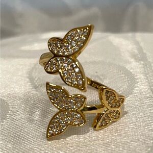 Kate Spade Gold Butterfly Crystal Adjustable Ring - Women Jewelry New Size 9